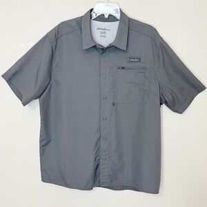 Eddie Bauer Mens Moisture Wicking Woven Tech Short Sleeve Dark Gray Shirt - …